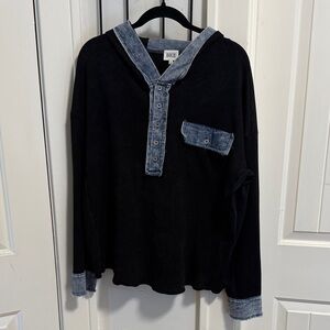 BKE Black Hoodie with Denim Details